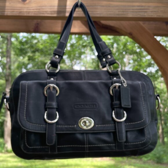 Coach Bag Chelsea F14017 Black Baguette Purse Leather Handbag Satchel - Picture 2 of 10